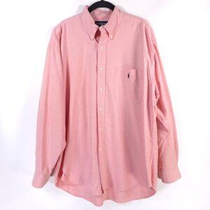 RALPH LAUREN BIG SHIRT‎ 100% Cotton Button Down Pink Long Sleeve Size LARGE
